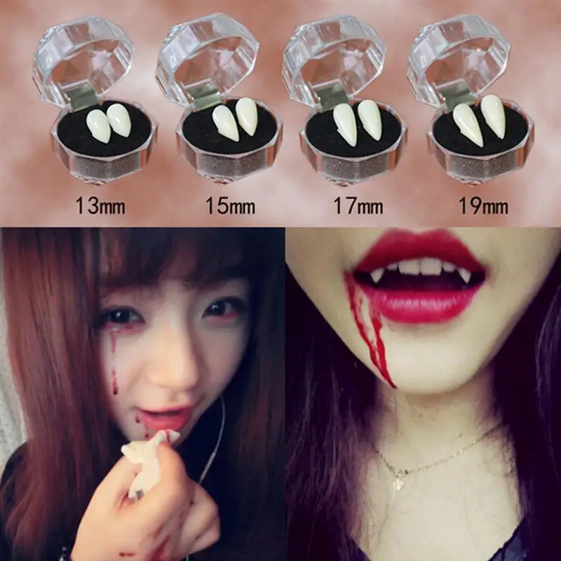 Pair 17MM Vampire Teeth Vampire Fangs Dentures Halloween Party Favors Cosplay Prop Decoration Horror Scary Teeth