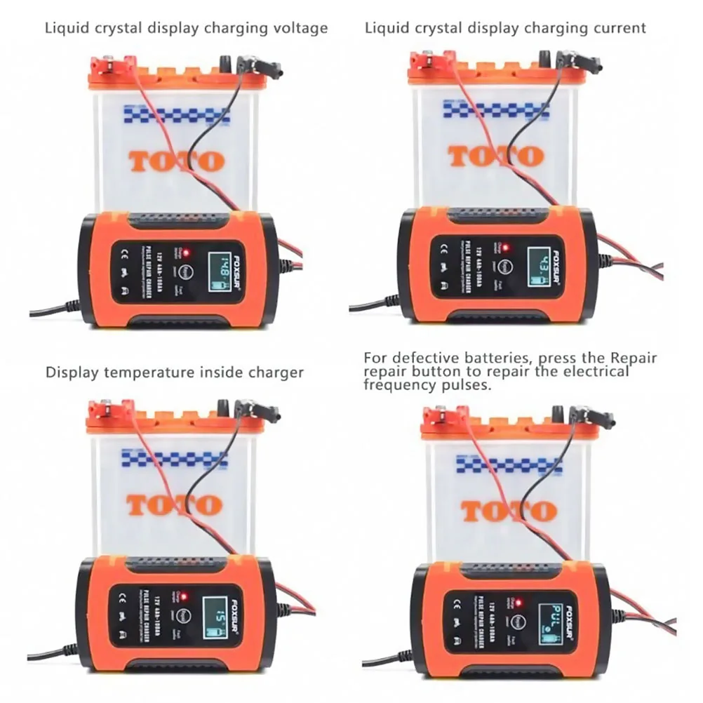 12 В автоматическое умное зарядное устройство для аккумулятора автомобильное зарядное устройство для мотоцикла интеллектуальное импульсное зарядное устройство для ремонта батареи ЖК-дисплей зарядное устройство для аккумулятора