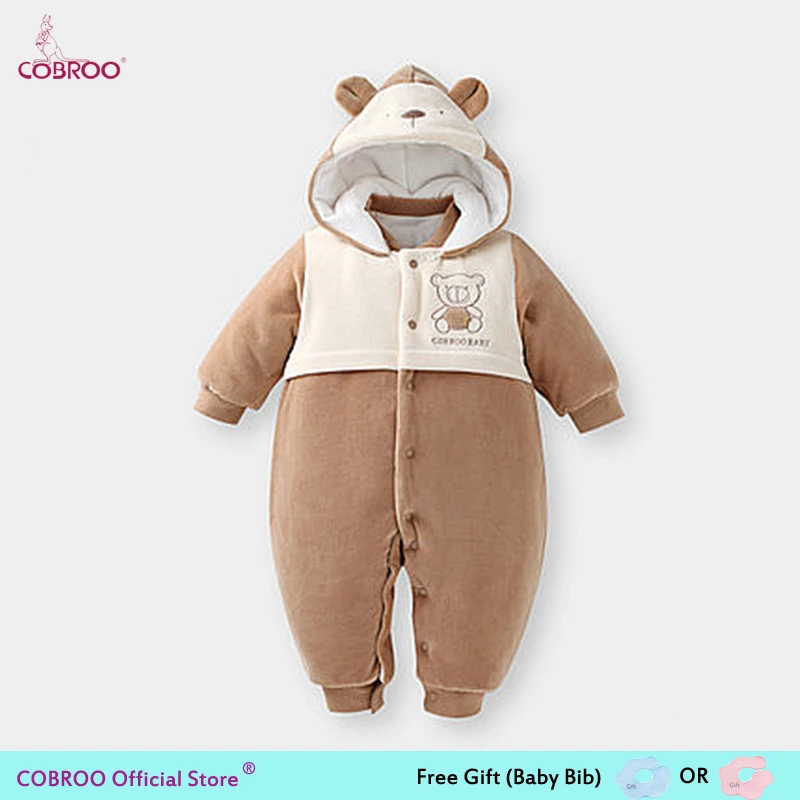 

COBROO Thick Baby Romper Winter 2018 100% Cotton 0-6 Month Infant Clothes Baby Girl Boy Jumpsuit Hooded Kid Outerwear 750012