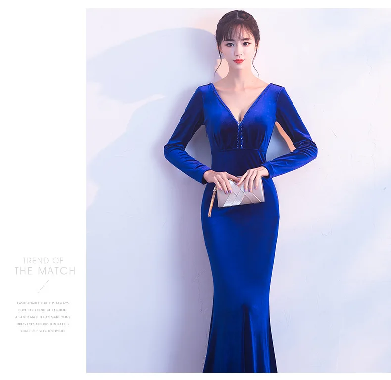 2019 Party Dress Women Elegant Long Sleeve Sequin Beads Backless Robe Vintage Black Velvet Bodycon Dress Evening Maxi Vestido (16)