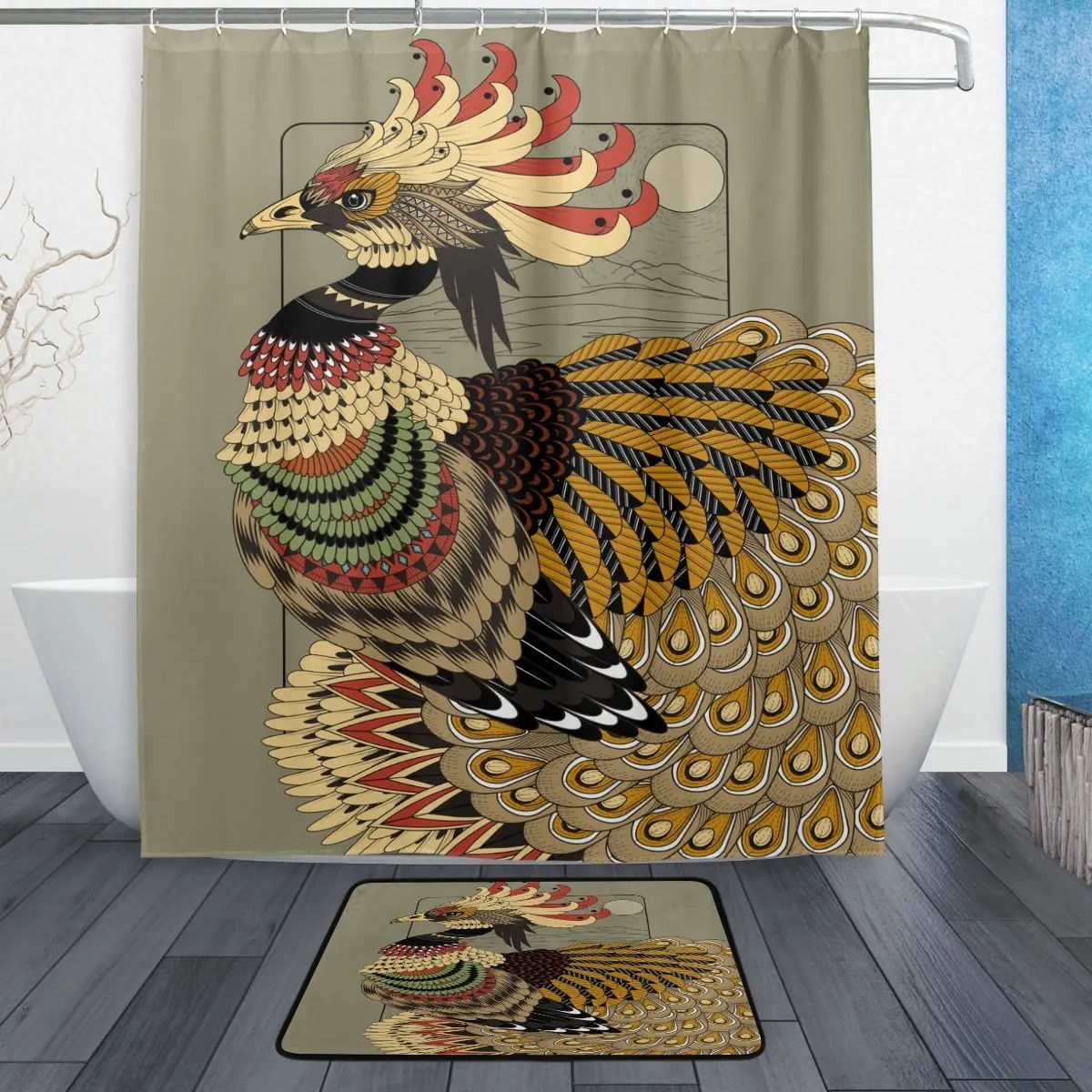 Sumptuous Vintage Peacock Waterproof Polyester Fabric Shower Curtain