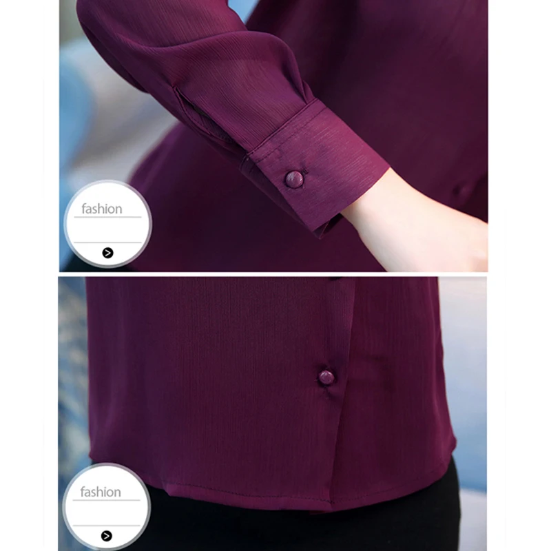 Однотонная фиолетовая формальная женская блузка Женская одежда с бантом, весна, новая шифоновая женская блузка с длинными рукавами blusas 210 H