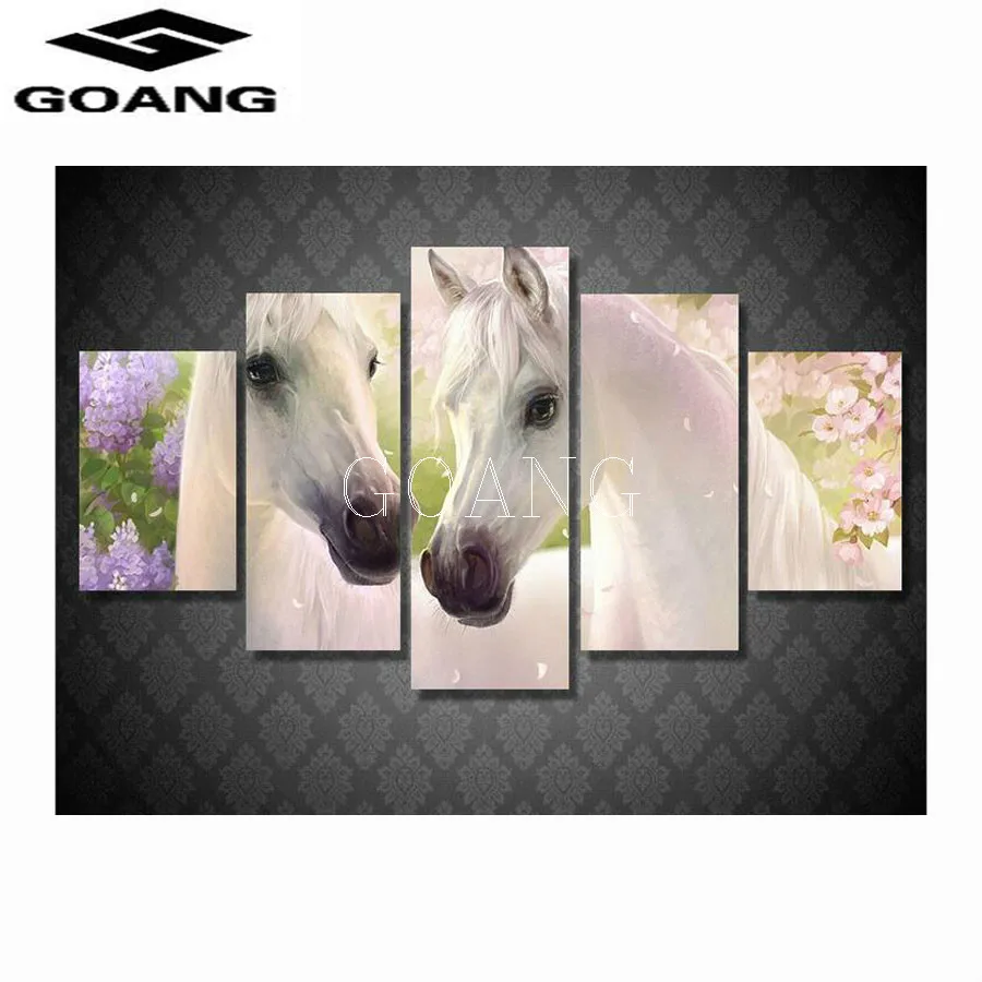 

GOANG 5D DIY all Square drill Rhinestones painting 5pcs/set two white horse Decoration Home diamond Cross Stitch decorate