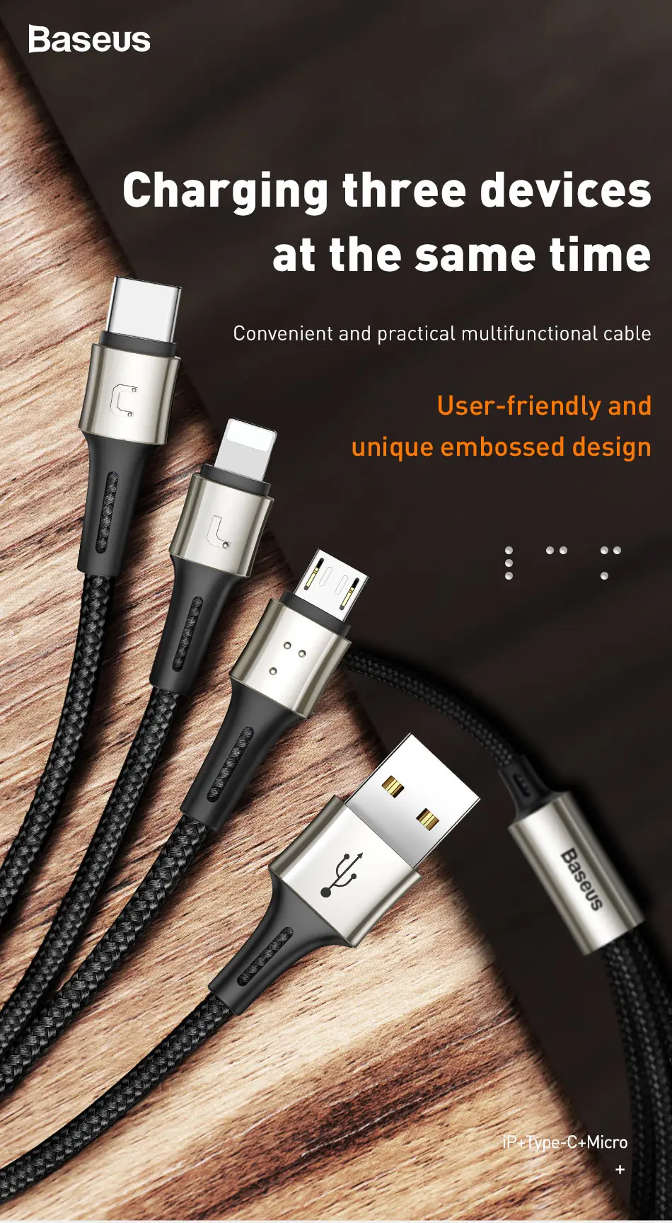 Baseus 3 в 1 usb c и micro usb кабель для samsung s9 s8 s10 android usb кабель для iphone зарядное устройство iphone xr 3.5A