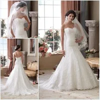 Romantic Lace Mermaid Wedding Dresses White Sweetheart Sleeveless Court Train Bridal Gowns vestidos de noiva Custom Made