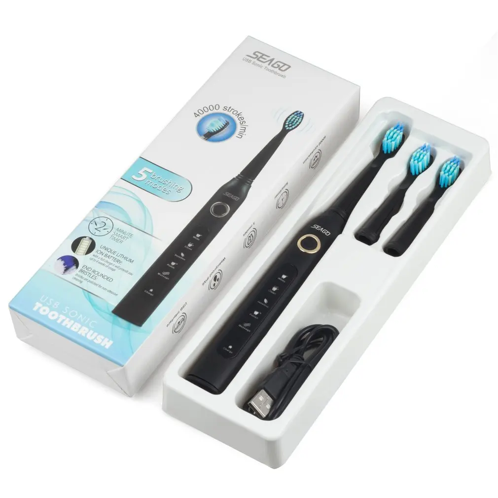 Продажа Seago SG 507 USB перезаряжаемые 360 зубная щетка электрическая зубная щетка волна кисточки для взрослых и детей автоматический зубы 2 Сменные голов...