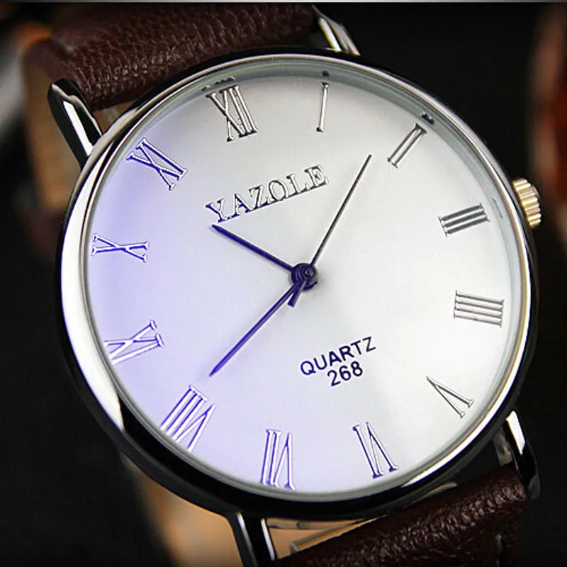 Luxury Fashion Men Watches Disc Buffalo Grain Leather Belt Quartz Watch Business Watch Men Clock Relogio Masculin M04 (2)