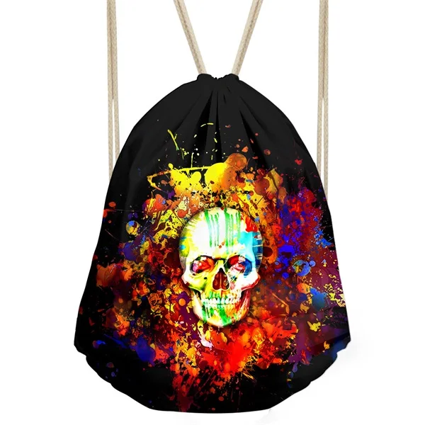 INSTANTARTS винтажные женские и мужские мешки с Кулиской 3D Красочные Череп Скелет головы печатных девочек рюкзаки дорожный несессер сумка для хранения - Цвет: CC3537Z3
