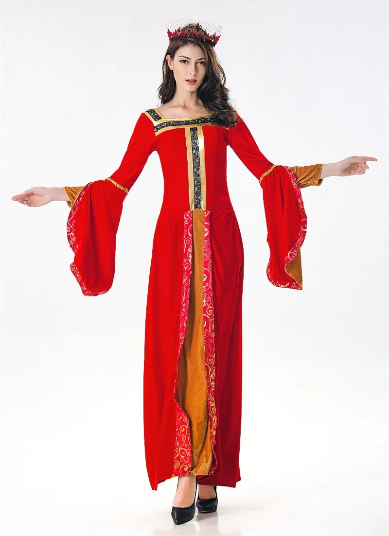 Adult Women Red Medieval Princess Costumes Carnival Party Elegant