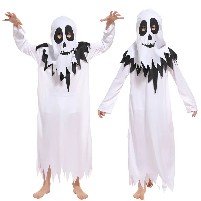 

Scary COS Kids Boys White Ghost Costume for Halloween Christmas Carnival Masquerade Horrible Elves Robe Children Cosplay Clothes