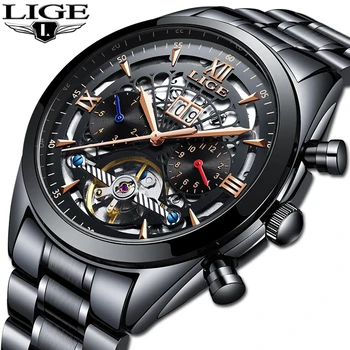 

2019 LIGE Brand Men Watch Automatic Flying wheel Stainless Steel 3ATM Waterproof Fully Automatic Calendar Mechanical Watch Male