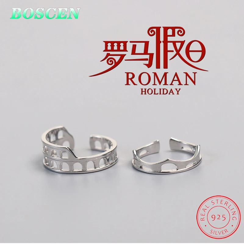 

BOSCEN 925 Sterling Silver Couple Ring For Women Men Girl Boy Birthday Gift 2019 Romantic Roman holiday Colosseum building