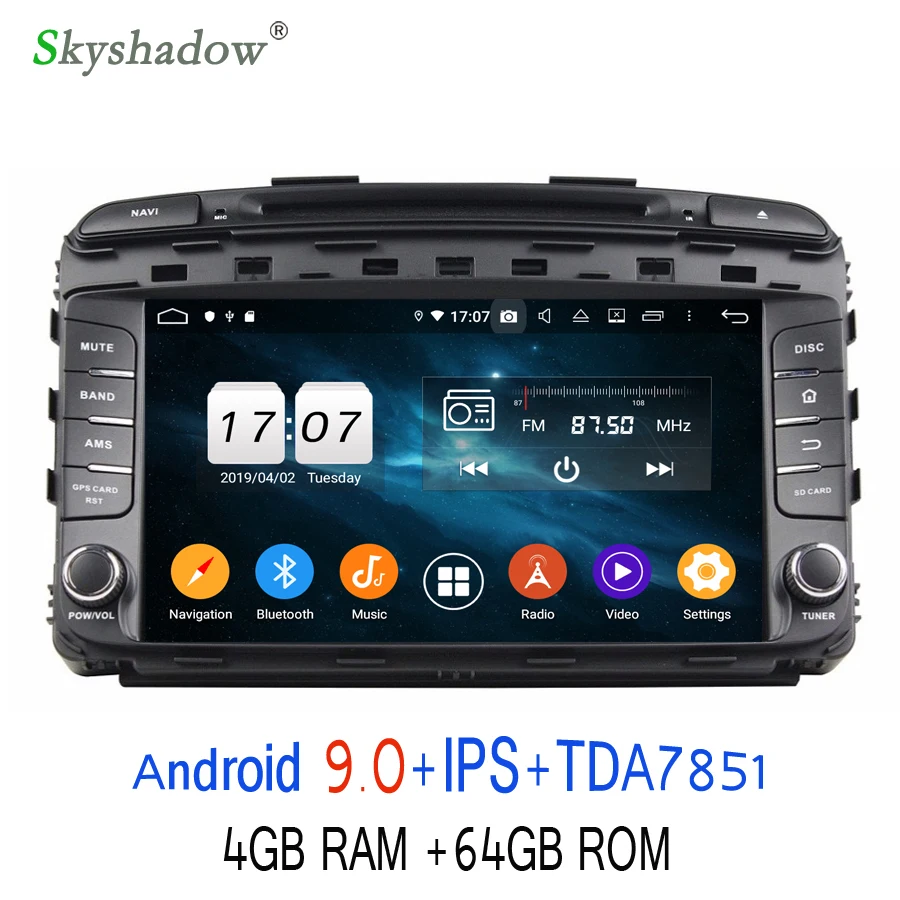 Sale DSP IPS TDA7851 Android 9.0 8 Core 4GB RAM 64GB Car DVD Player GPS Glonass RDS Radio wifi Bluetooth for kia SORENTO 2015 2016 3