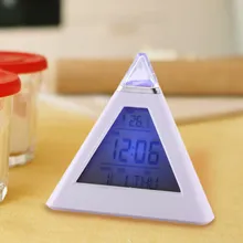 Multi function Digital 7 Color LED Pyramid Shaped Color LCD Snooze Despertador Weather font b Table