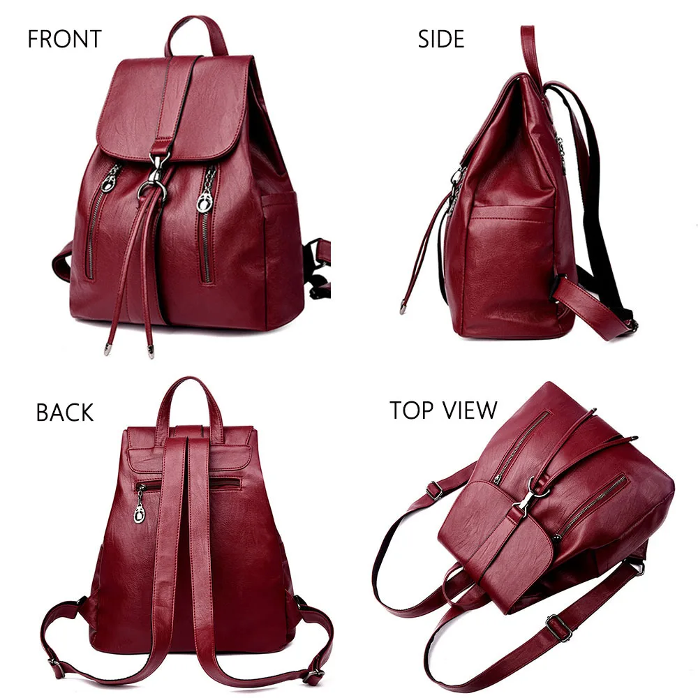 Fashion Double Zipper Drawstring Women Backpack Leather Bagpack Large Capacity Travel Bag Female Rucksack Shoulder Bag Mochila Fashion Double Zipper Drawstring Women Backpack Leather Bagpack Large Capacity Travel Bag Female Rucksack Shoulder Bag Mochila