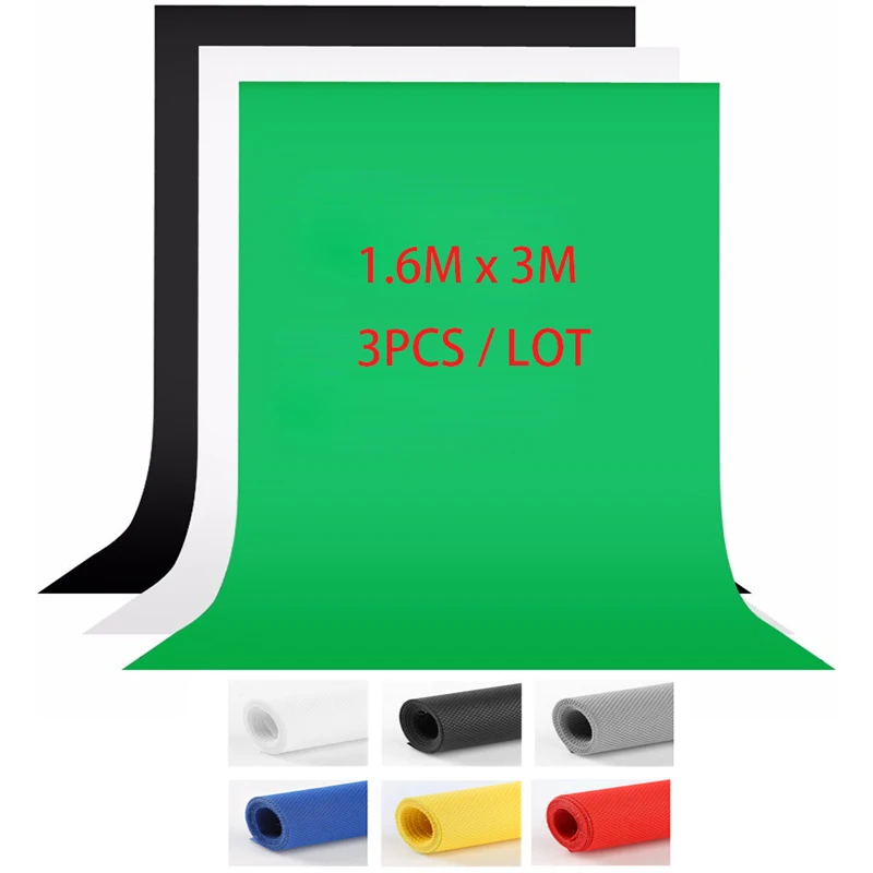 

3PCS/LOT 1.6X3m Grey Blue White Black Photography studio Green Screen Chroma key Background Backdrop for Photo Studio Lighting
