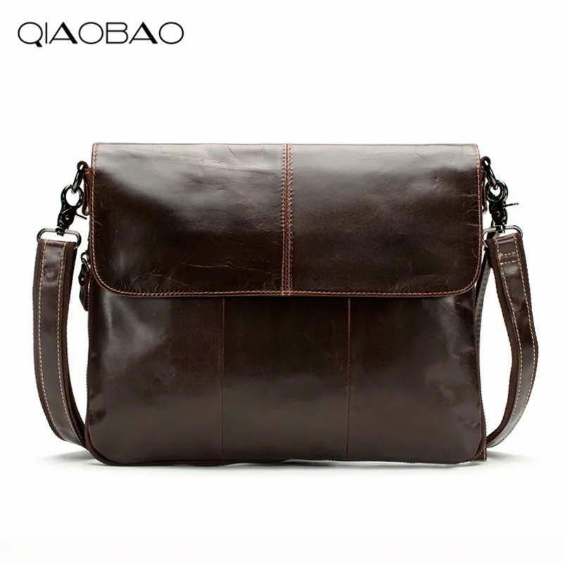 

QIAOBAO New High quality genuine leather men bag messenger bags fashion brand design men's shoulder bag