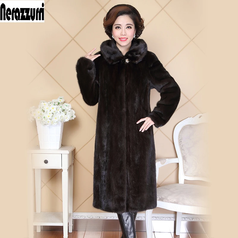 Luxury Real Mink Fur Coat Hooded Genuine Mink Overcoat Drawstring China