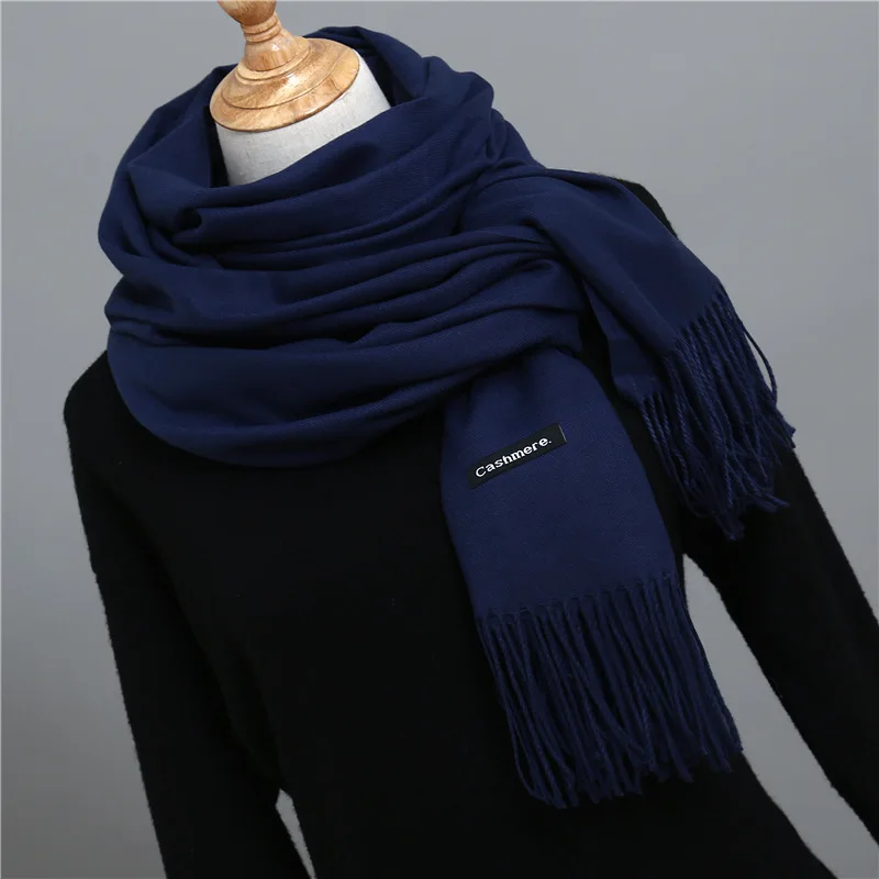 Элитный бренд для женщин шарф сплошной осень зима кашемир шарфы для леди теплый пашмины длинный шаль обертывания бандана