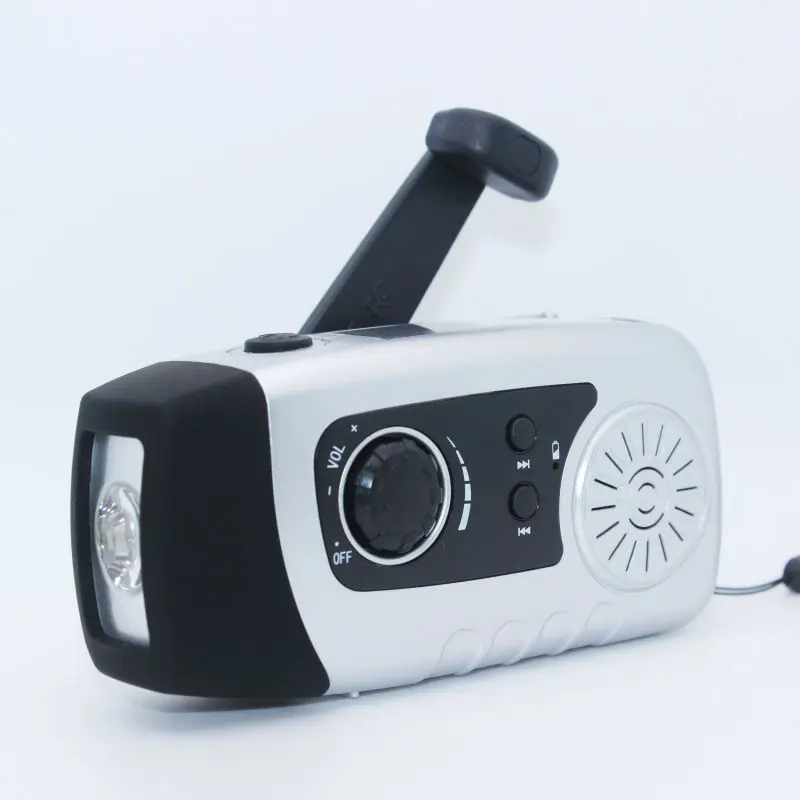 

Portable Emergency LED Flashlight Hand Crank Solar FM Radio With Power Charger