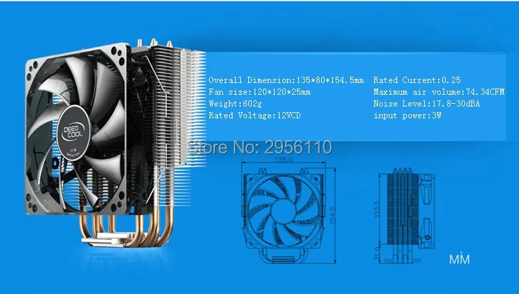 Кулер для процессора Deepcool 4 медные тепловые трубки для Intel 775 115X AMD AM3 AM4 cpu Радиатор 12 см светодиодный Blu-Ray Вентилятор охлаждения процессора ПК тихий