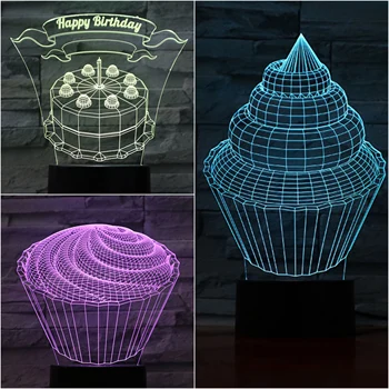 

Table Lamp Bedroom Birthday Cake Lampara decorative lights gece lambasi Childrens Kids Baby Gifts Neon USB 3D LED Night Light