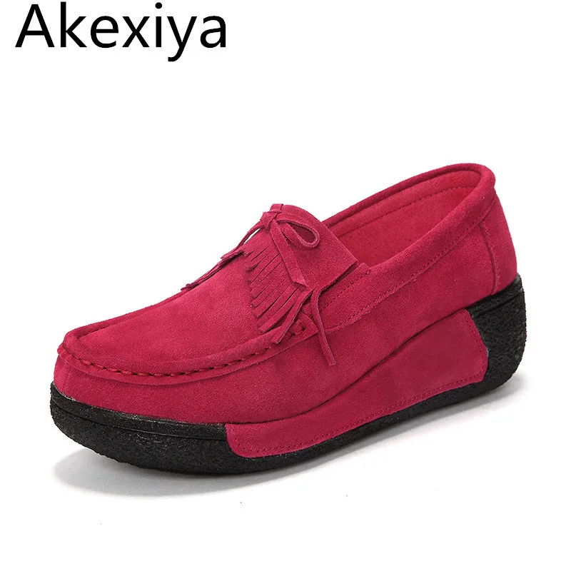 Akexiya 2017 Spring Women Genuine Leather Suede Ankle Boots Creeper Shoes Women Platform Wedge Women Casual