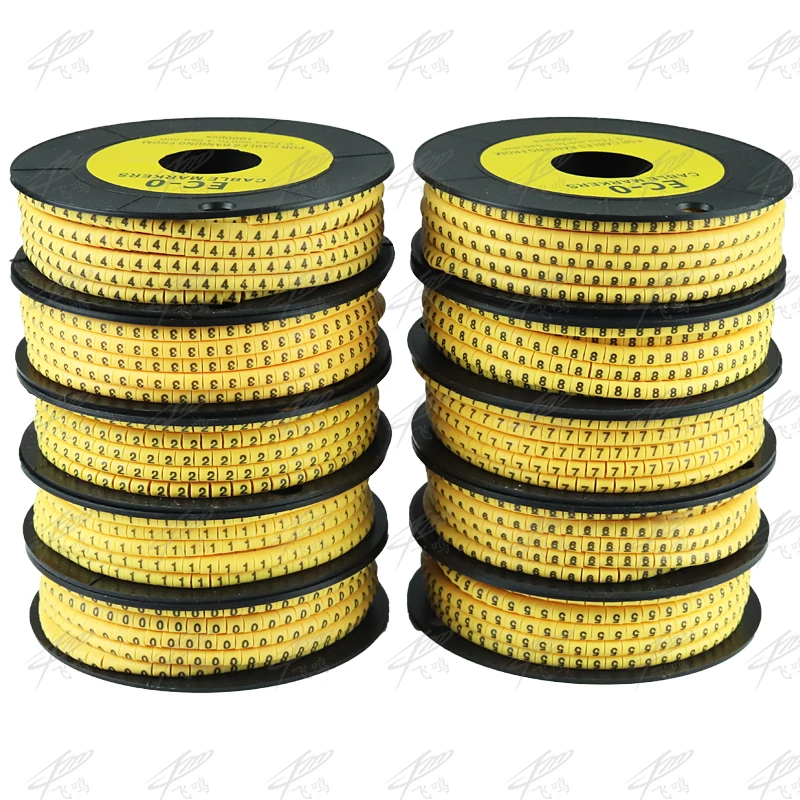 1000PCS EC-0 Cable Wire Marker 0 to 9 For Cable Size 1.5 sqmm Yellow