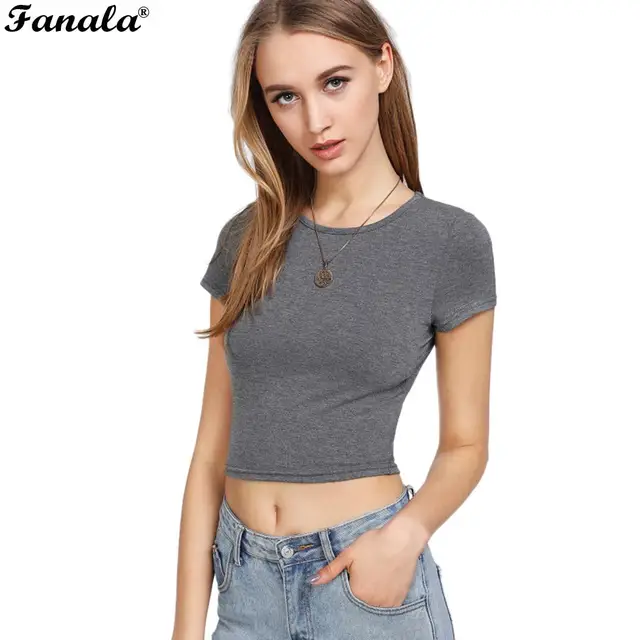 Buy Solid Fashion Women O Neck New Exposed Belly