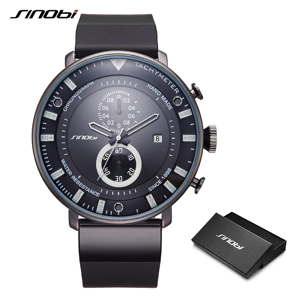 

SINOBI Mens Watches Chronograph Top Brand 2019 Luxury Ultra Thin Big Dial Clock Waterproof Rubber Sports Man Quartz Wristwatch