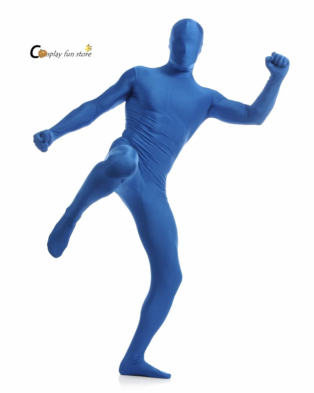 

Adult Full Body Spandex Lycra Zentai Suit Lake Blue Tight Suits Pure Color Halloween Party Unitard