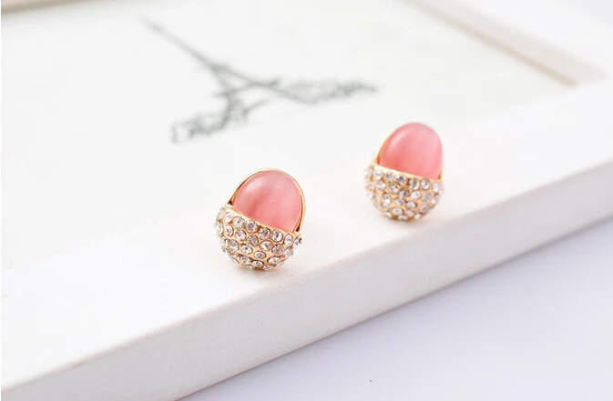 

Retro small sweet screw earrings fashion rhinestone CatEye No ear pierced ear clip