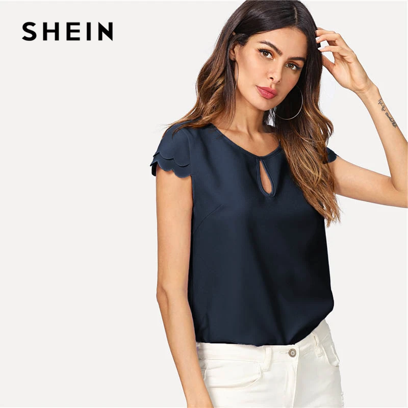 SHEIN Топ С Коротким Рукавом И Вырезом Женские Летние Повседневные Блузки Для Офиса