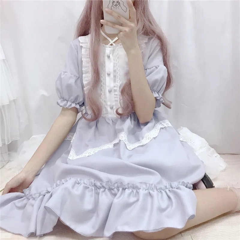 LISM Summer Japanese Lolita Vintage Dress Female Soft Girl Wind Cute Fungus Lace Short Sleeve -Zentai shop online
