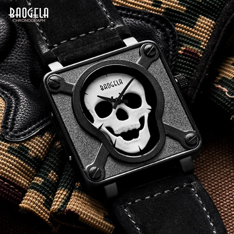 Baogela Пиратский Череп Стиль кварцевые мужские часы Брендовые военные светящиеся
