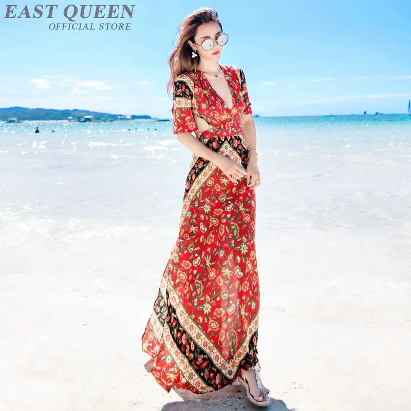 

Women Boho chic mexican hippie ethnic style dress clothing bohemian holiday beach fashion deep v neck dress AA3365