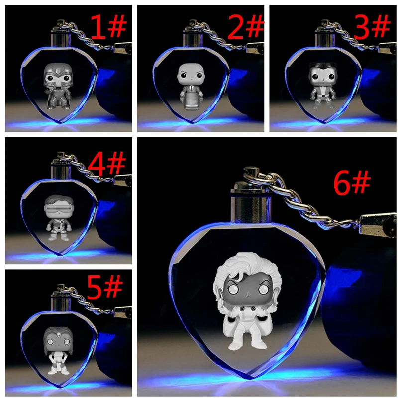 

X-Men Cyclops Heart shaped Anime Action Figures LED Cartoon Light Crystal Figure Ornaments Key Toy Chain Gifts