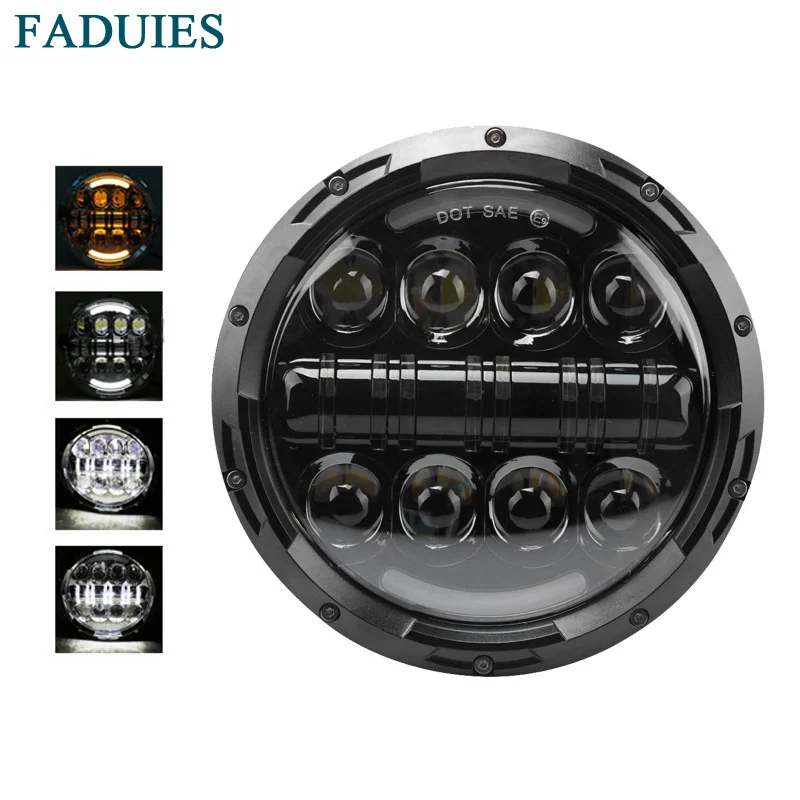 

FADUIES 80W DOT Approved 7 inch Daymaker LED Projector Headlight with Angle EyesFor Harley Davidson Motorcycles(Black/Chrome)