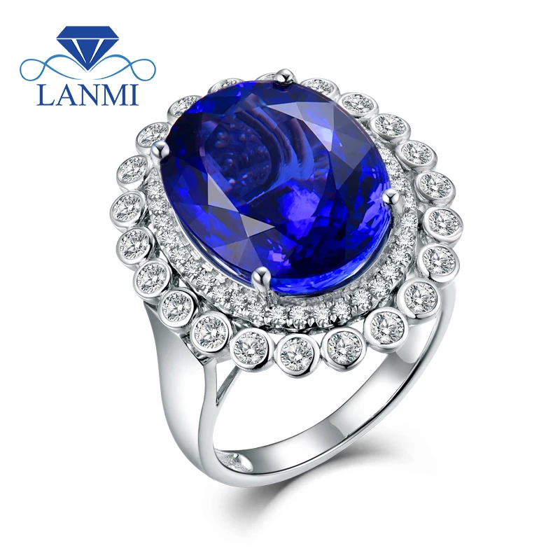 

Tanzanite Ring For Women Dual Purpose Pendant 18K Big Natural Tanzanite Gemstone Genuine Diamonds Extravagant Eternity Love Ring