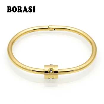 

New Arrival Luxury Brand Pulseira Stainless Steel Crystal Bracelets & Bangles Gold Color Screw Love Jewelry Bracelet For Women