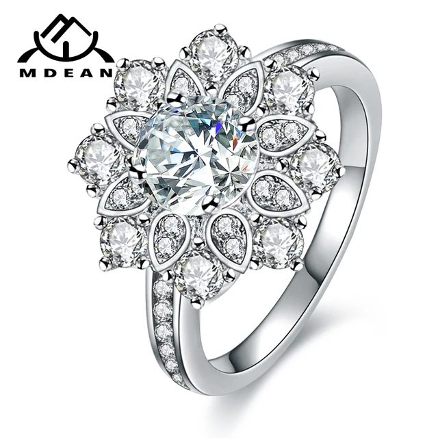 MDEAN White Gold Color Wedding Engagement Rings for Women flower AAA Zircon Jewe MDEAN White Gold Color Wedding Engagement Rings for Women flower AAA Zircon Jewe