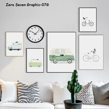 

Cartoon Car With Cat Illustration Canvas Painting Posters And Prints Art Wall Pictures Children's Room Bedroom Home Decoration