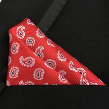 QXY mens fashion pocket square men woven tie handkerchief paisley polyester silk red with pink hanky F022