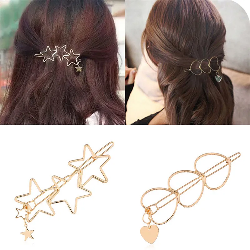 

Simple Korean Hollow Alloy Women Hair Clips Fashion Heart Star Metal Hairpins Headwear Girls Barrettes Bang Hairgrip Accessories