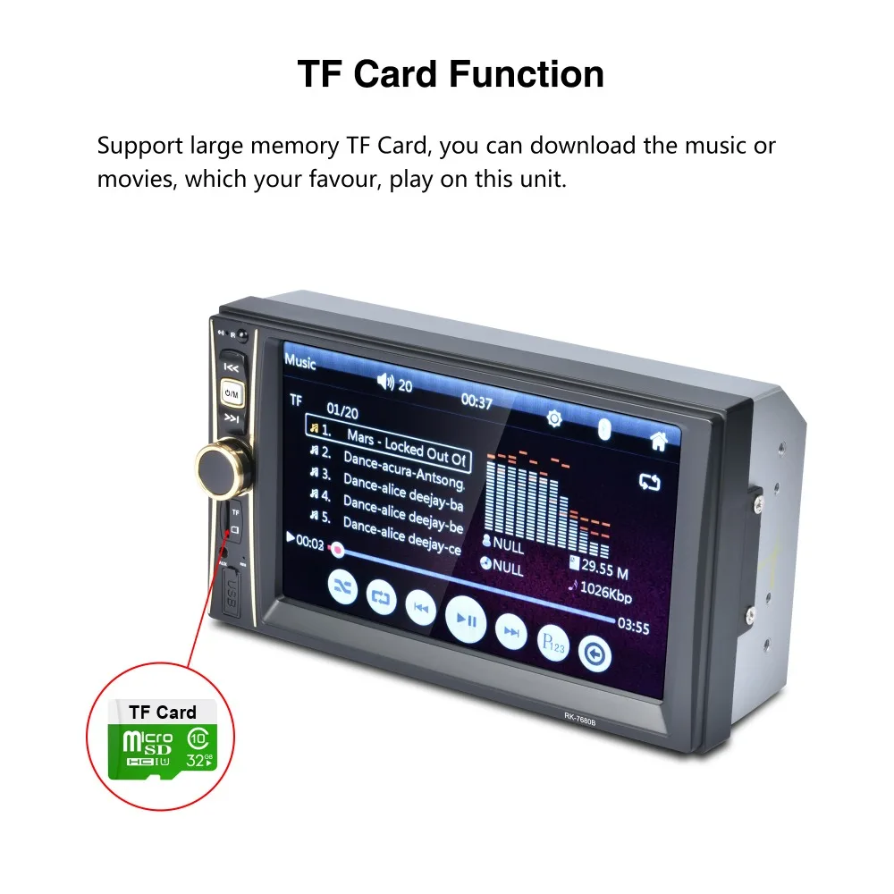 Best 7680B 7" 2 DIN Touch Screen Digital Vedio Player TFT 1080P Car Audio Radio MP5 Player Support USB Bluetooth FM Rear View Camera 3