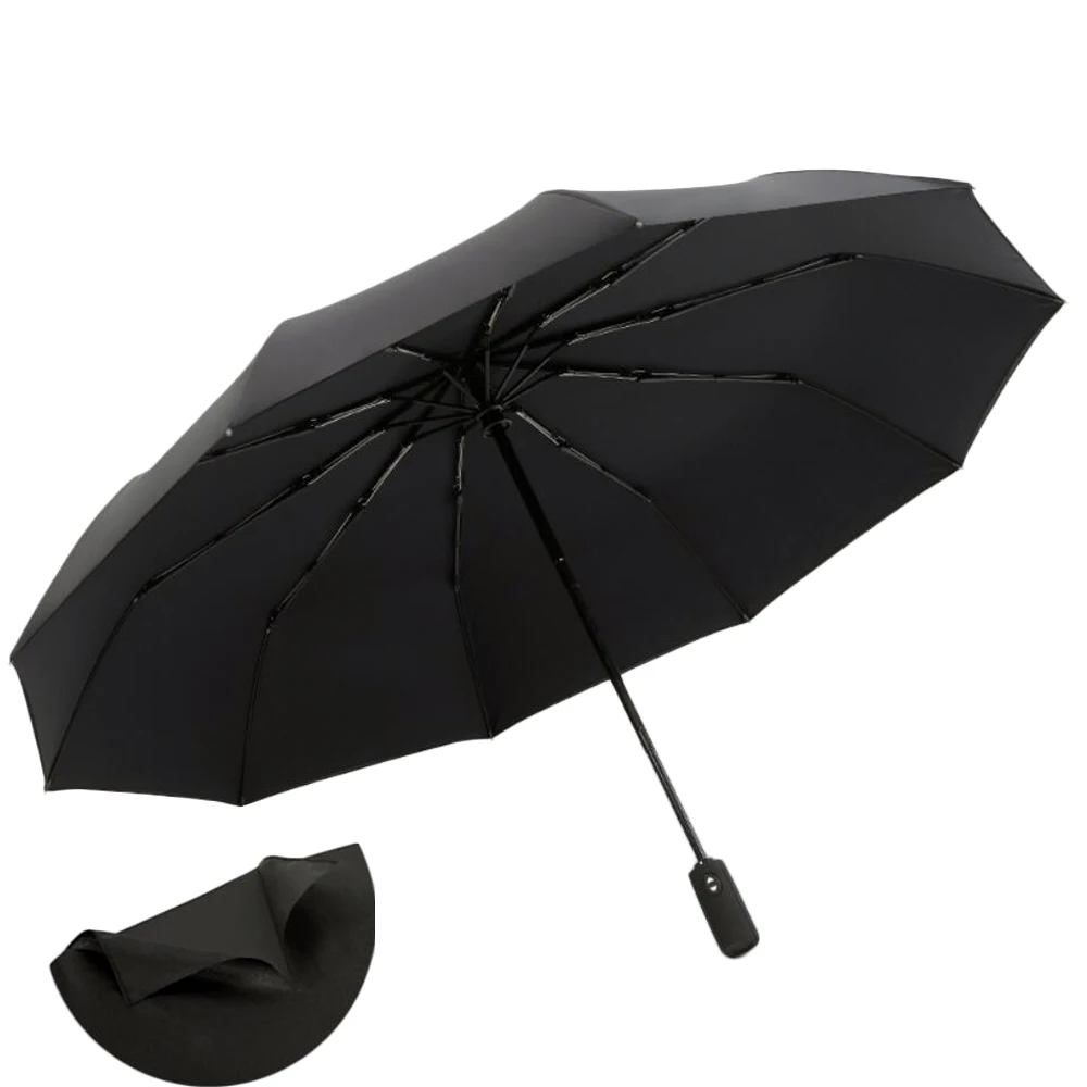 Двухэтажный 190 т эпонж полностью автоматический зонт 3 складной 10 ребер стекловолокно прочный ветрозащитный дождевик для женщин и мужчин - Цвет: Черный