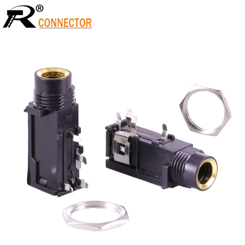 100pcs 6 35mm Jack stereo female socket connector speaker plug jack audio adapter 4pin microphone headphone