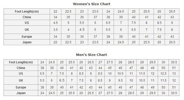 Shoes size chart