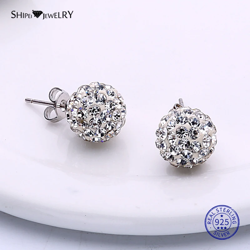 

Shipei 100% 925 Sterling Silver Fine Jewelry Simple White Sapphire Round Stud Earrings for Women Birthday Graduation Gift