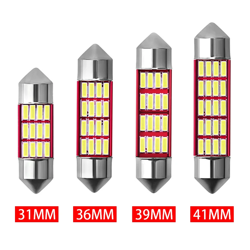 

1x Festoon 31mm 36mm 39mm 41mm C5W CANBUS NO Error Auto Reading Light 12 SMD 4014 LED Car Interior Dome Map Light Bulb White